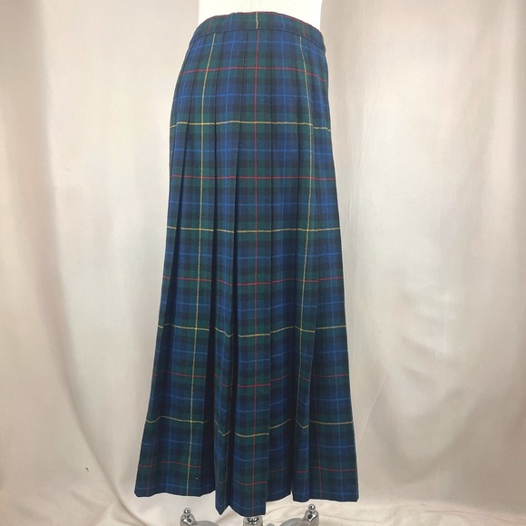 Vintage Womens 14 PENDLETON Wool Plaid Pleated Skirt Smith Tartan Blue Academia - Picture 3 of 9